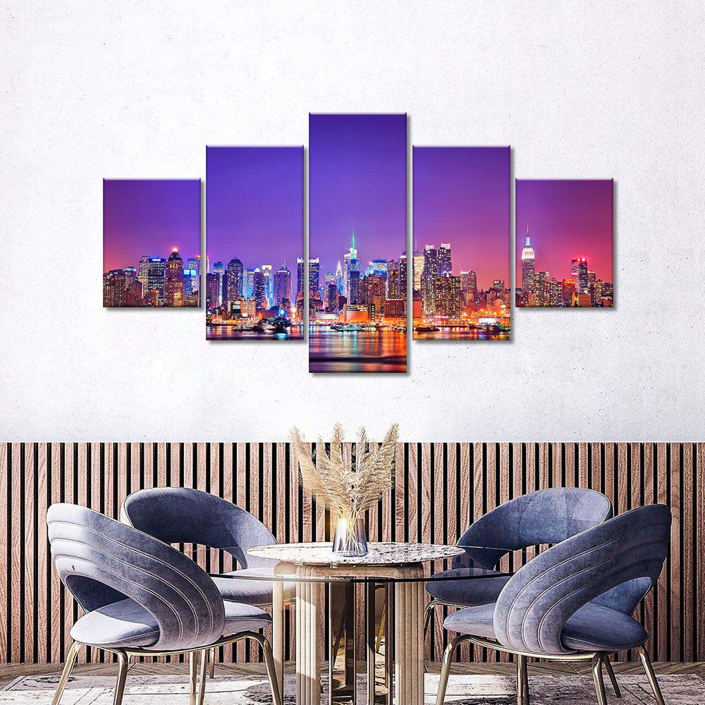 Purple New York City At Night Canvas Wall Art