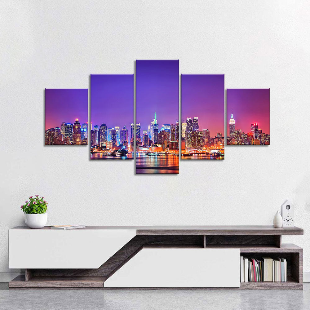 Purple New York City At Night Canvas Wall Art