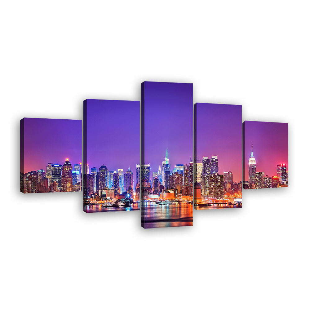 Purple New York City At Night Canvas Wall Art