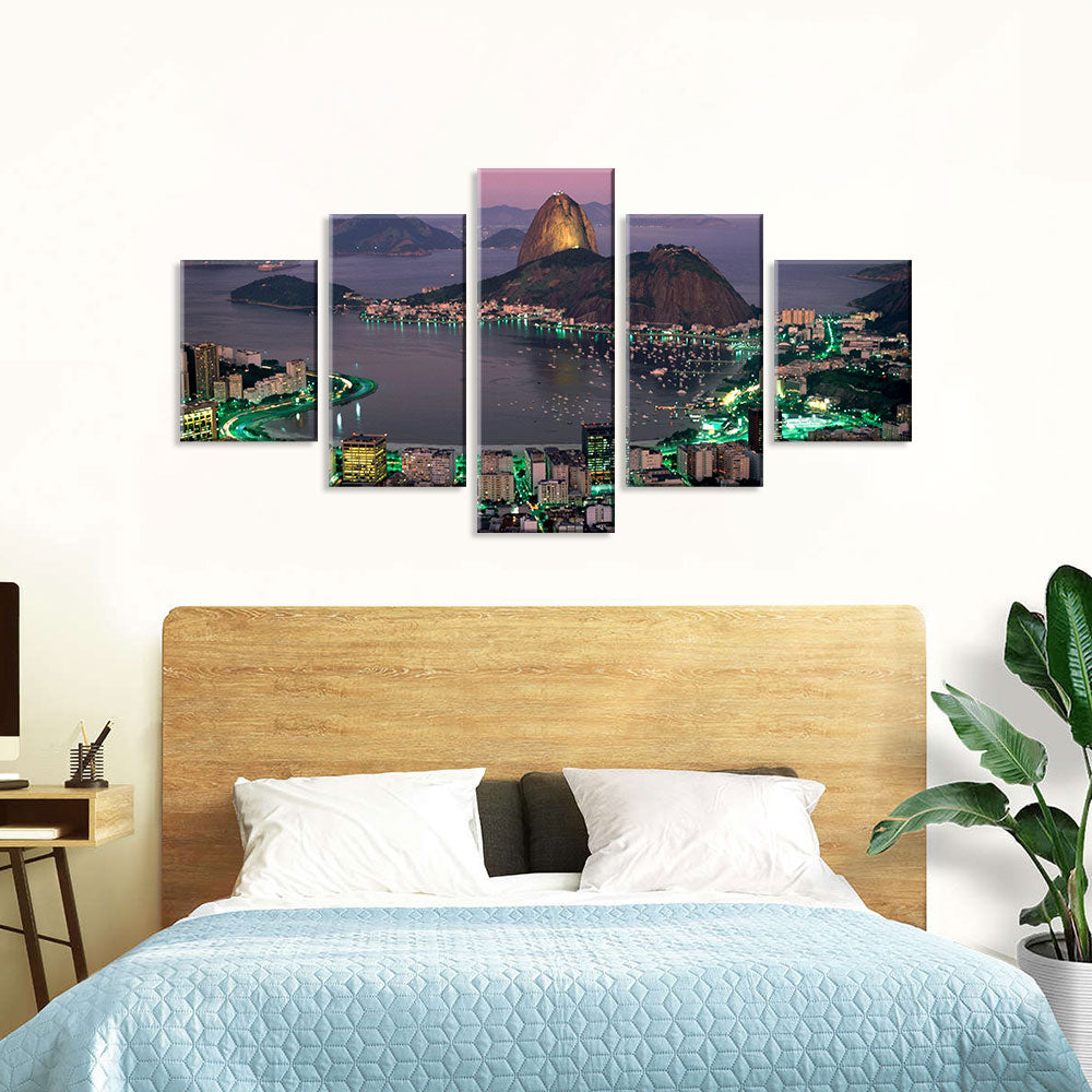 Rio De Janeiro Brazil Coastline Night View Canvas Wall Art
