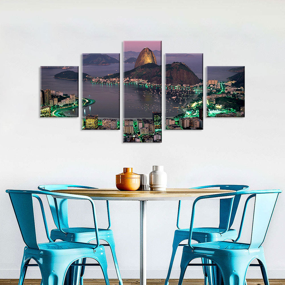 Rio De Janeiro Brazil Coastline Night View Canvas Wall Art