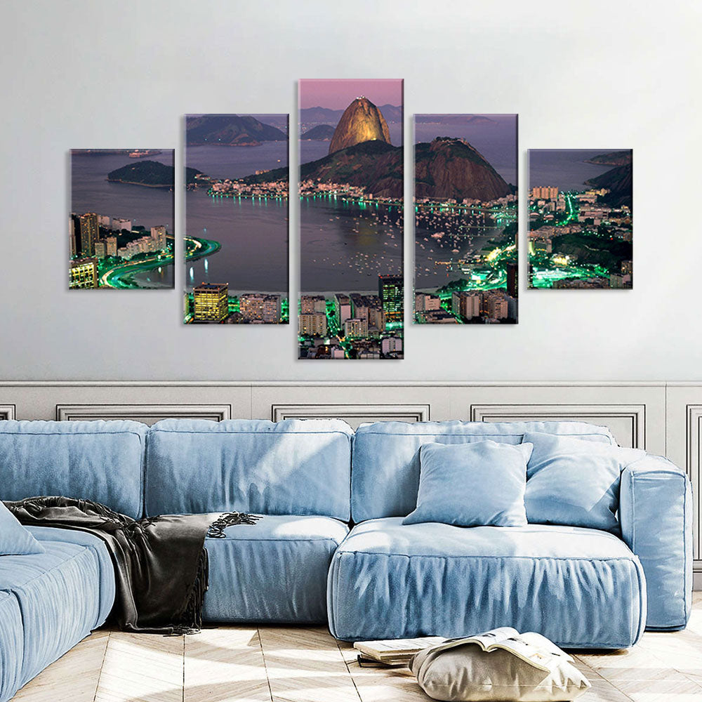 Rio De Janeiro Brazil Coastline Night View Canvas Wall Art