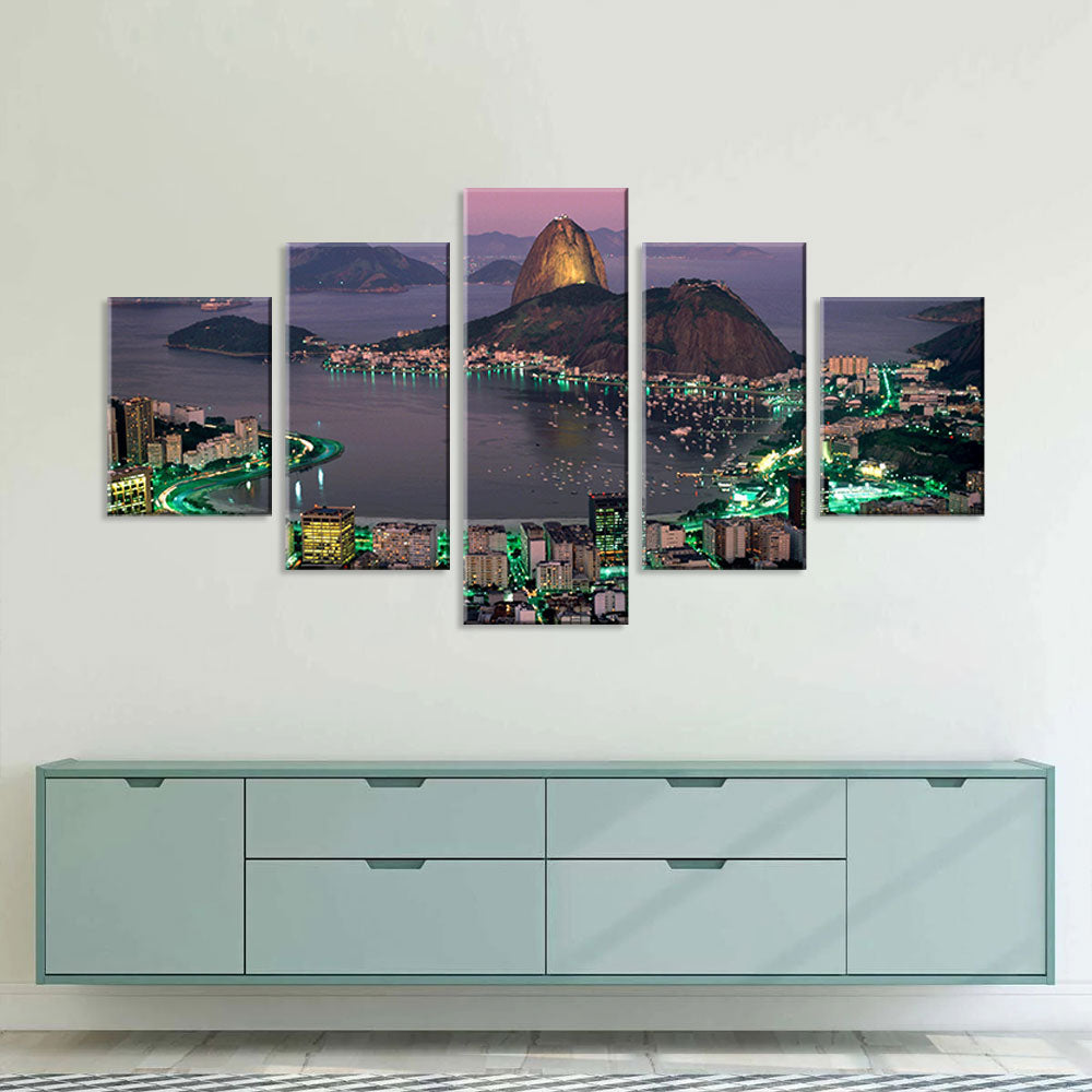 Rio De Janeiro Brazil Coastline Night View Canvas Wall Art