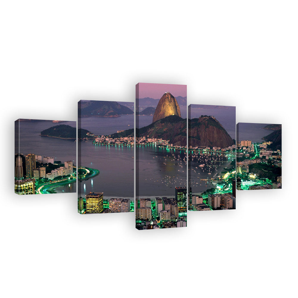 Rio De Janeiro Brazil Coastline Night View Canvas Wall Art