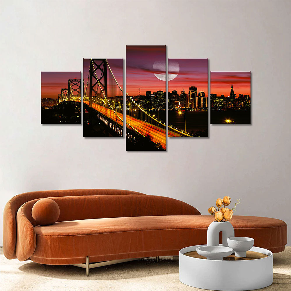 San Francisco Bay Bridge Night View Canvas Wall Art