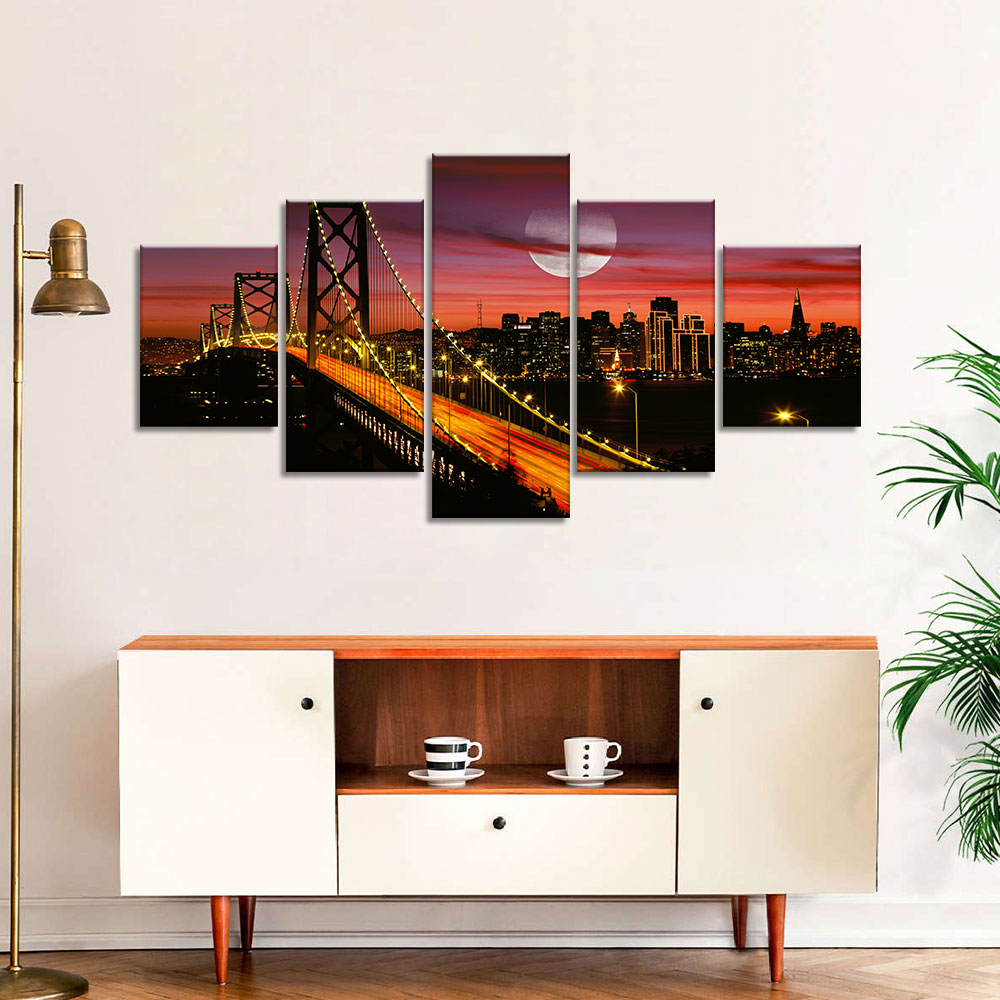 San Francisco Bay Bridge Night View Canvas Wall Art