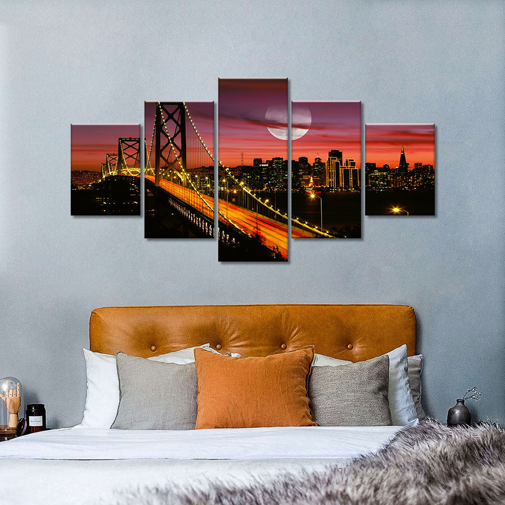 San Francisco Bay Bridge Night View Canvas Wall Art