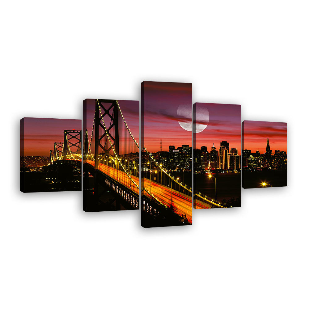 San Francisco Bay Bridge Night View Canvas Wall Art