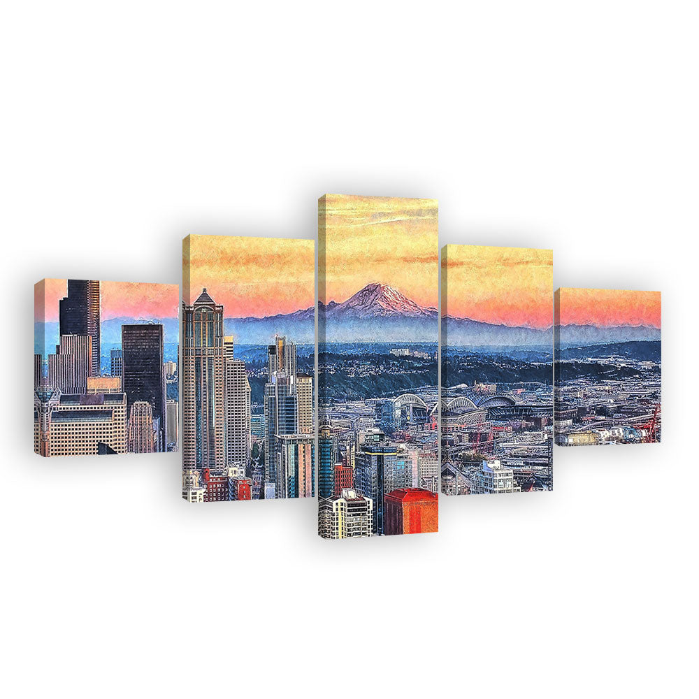Seattle Skyline with Mountain Canvas Wall Art