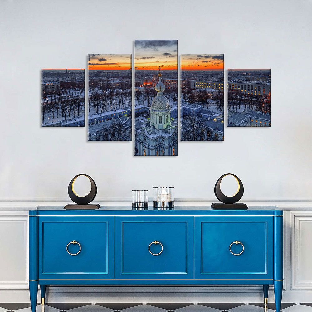 Smol'nyy Cathedral in Sunset Canvas Wall Art
