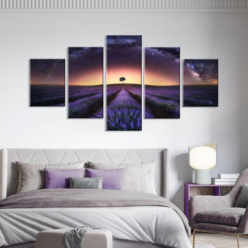 Starry Night Purple Lavender Field Canvas Wall Art
