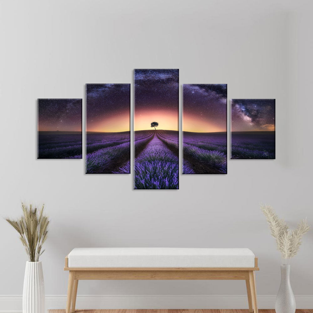 Starry Night Purple Lavender Field Canvas Wall Art