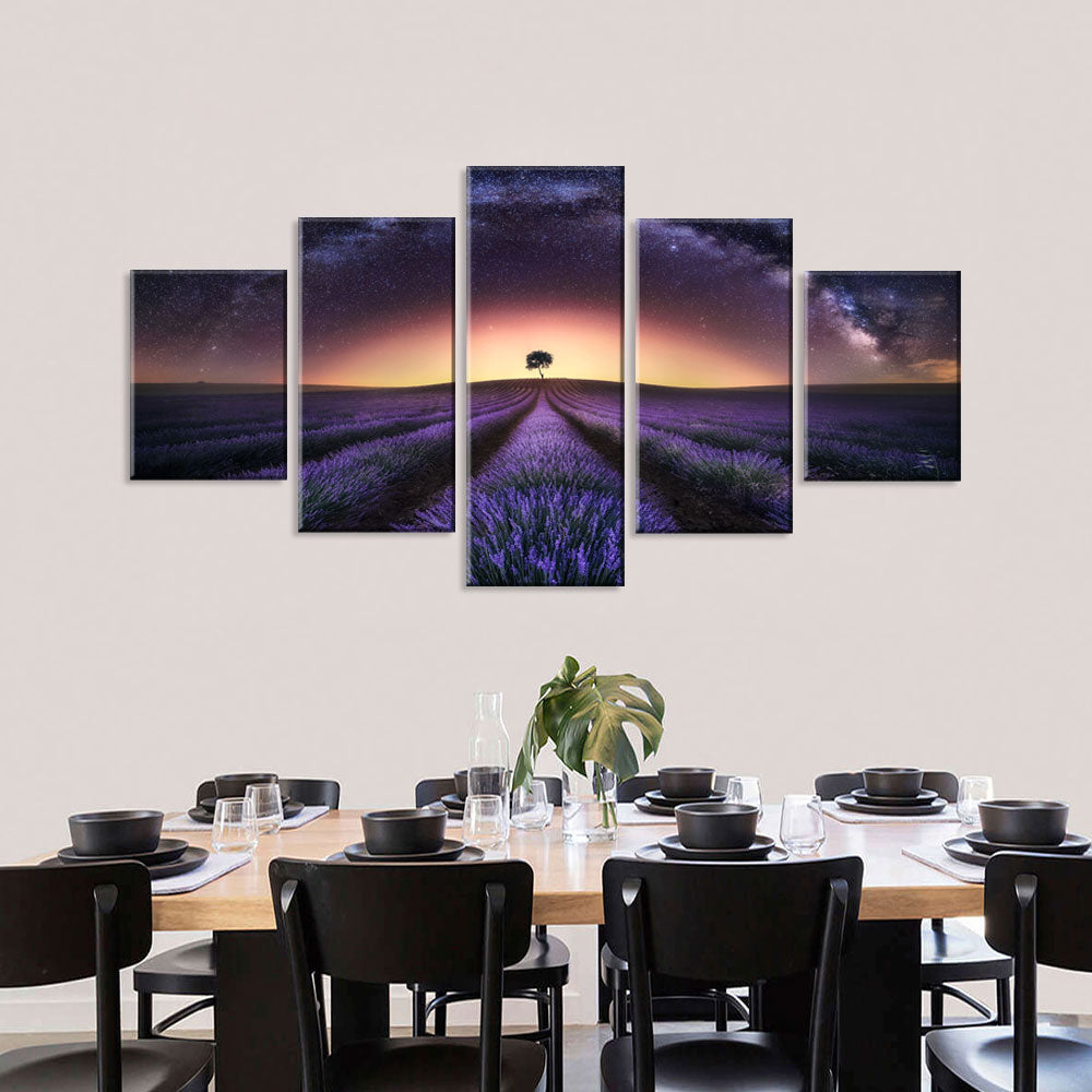 Starry Night Purple Lavender Field Canvas Wall Art