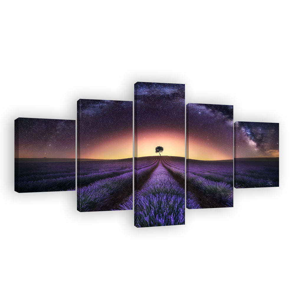 Starry Night Purple Lavender Field Canvas Wall Art