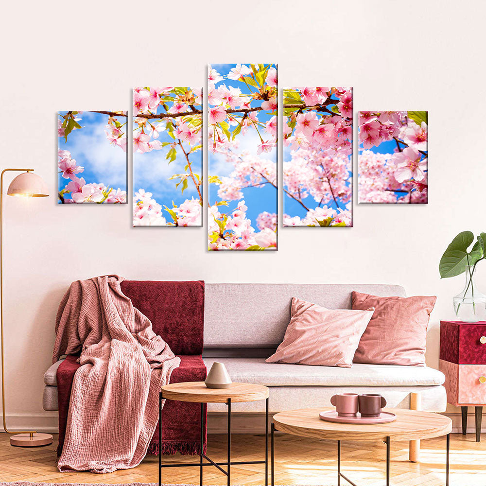 Sunshine Pink Cherry Blossom Canvas Wall Art