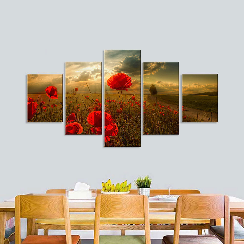 Sunshine Poppy Field Canvas Wall Art
