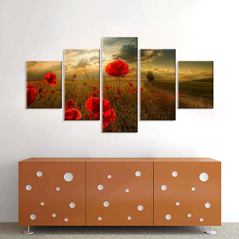 Sunshine Poppy Field Canvas Wall Art