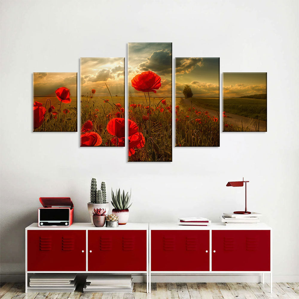 Sunshine Poppy Field Canvas Wall Art