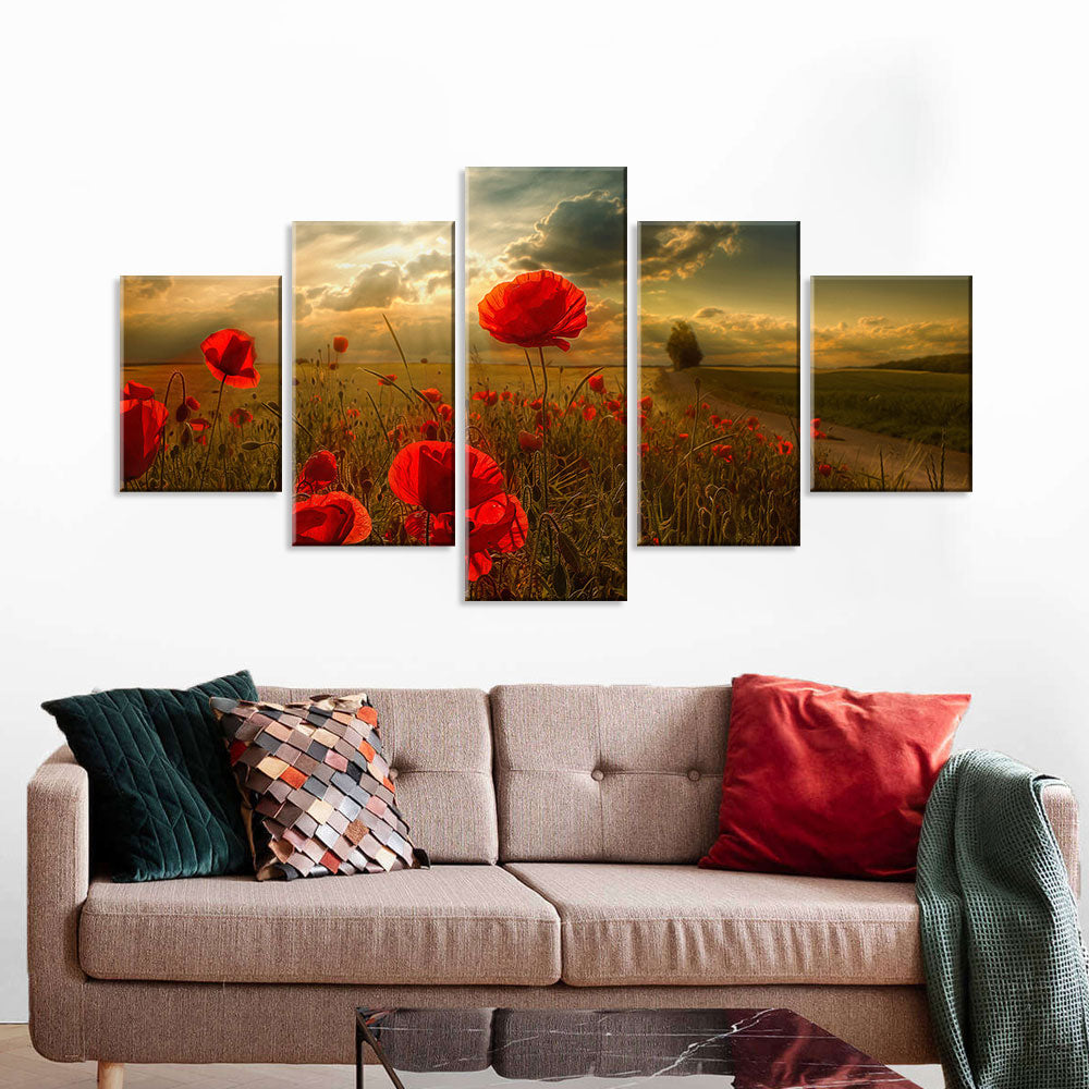 Sunshine Poppy Field Canvas Wall Art