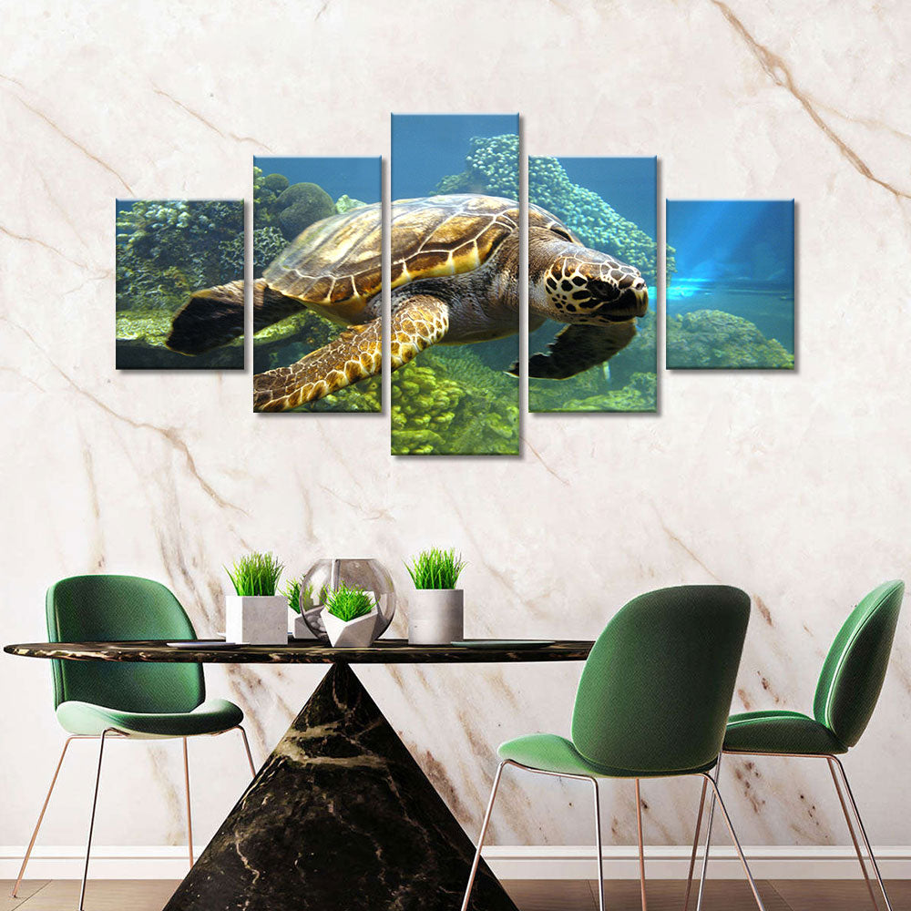 Turtle Swimming In The Ocean Canvas Wall Art