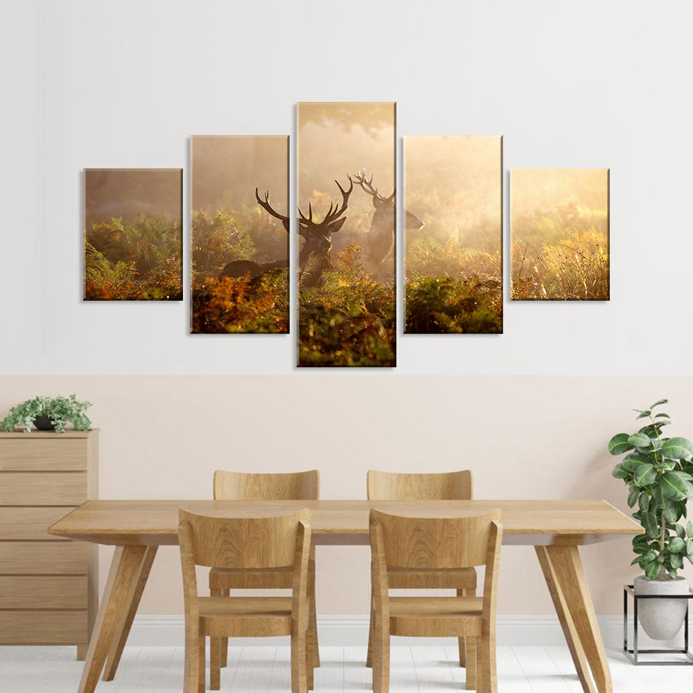 Majestic Deer In Misty Morning Canvas Wall Art