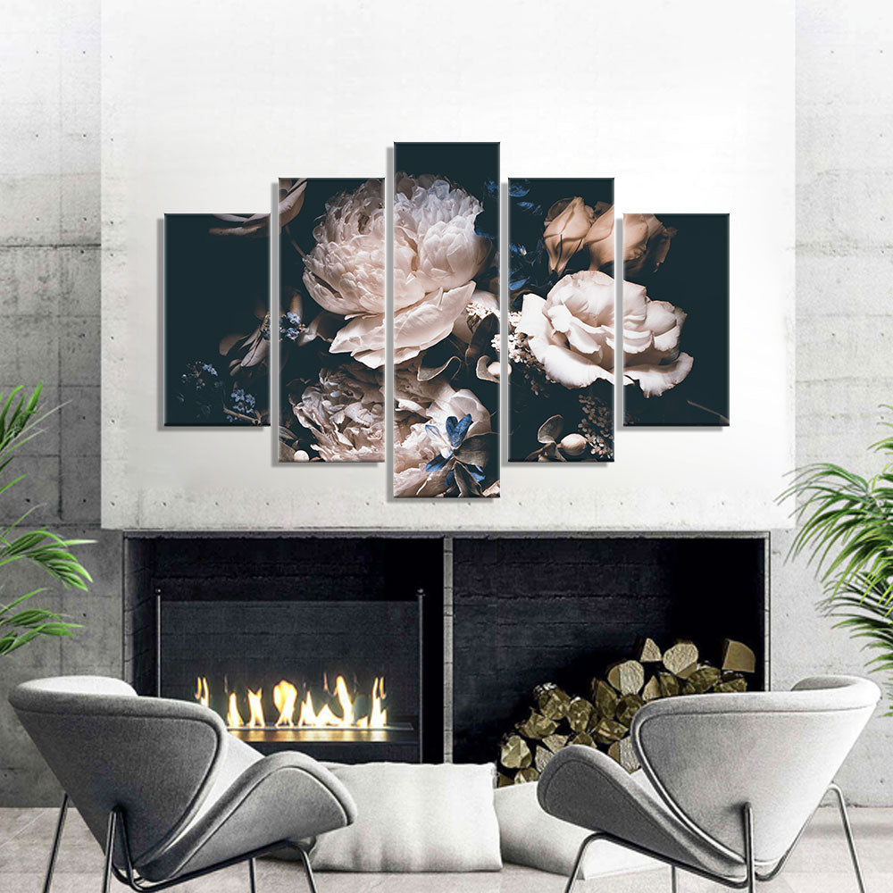 Vintage Peony Flowers Canvas Wall Art