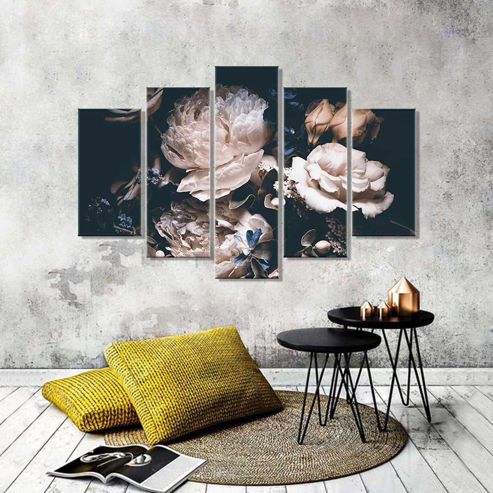 Vintage Peony Flowers Canvas Wall Art