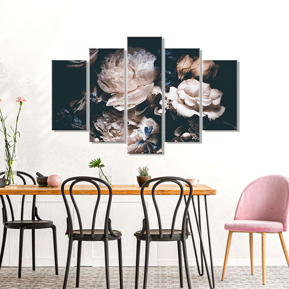 Vintage Peony Flowers Canvas Wall Art