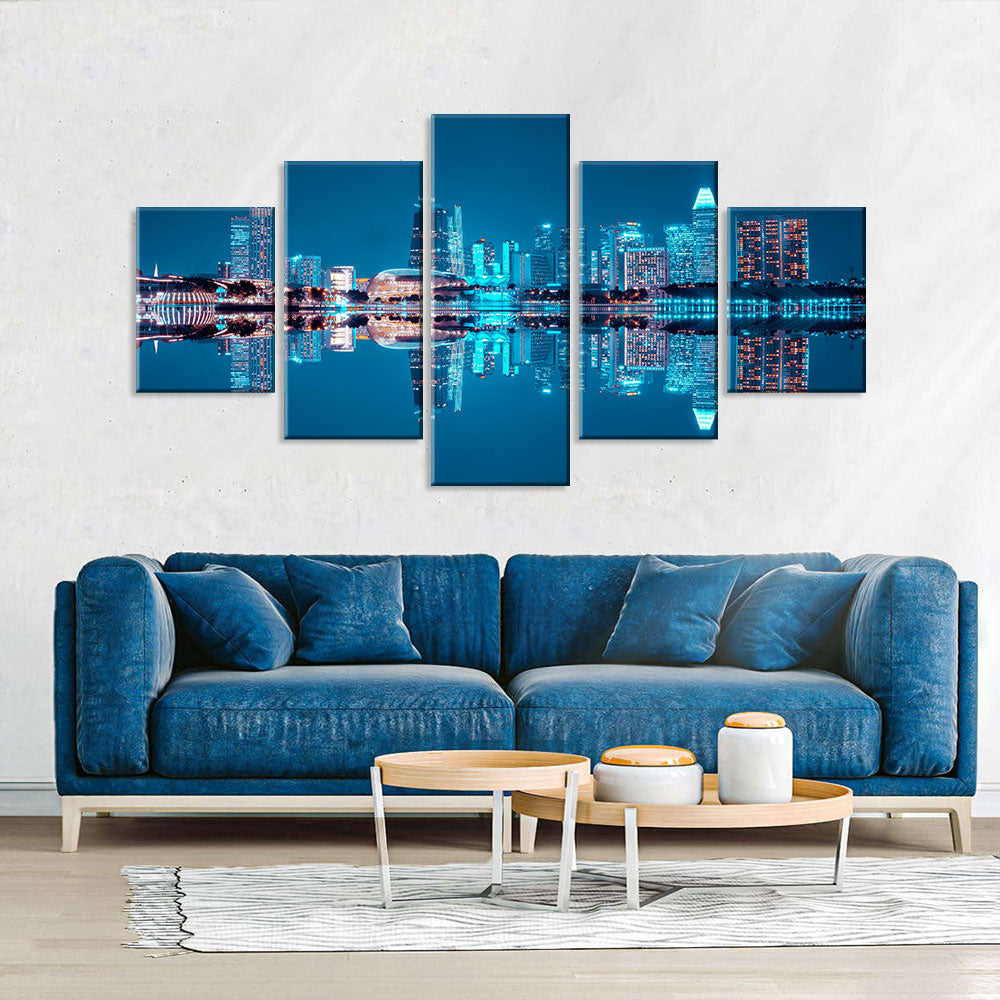 Water Reflection Of Singapore Cityscape Canvas Wall Art