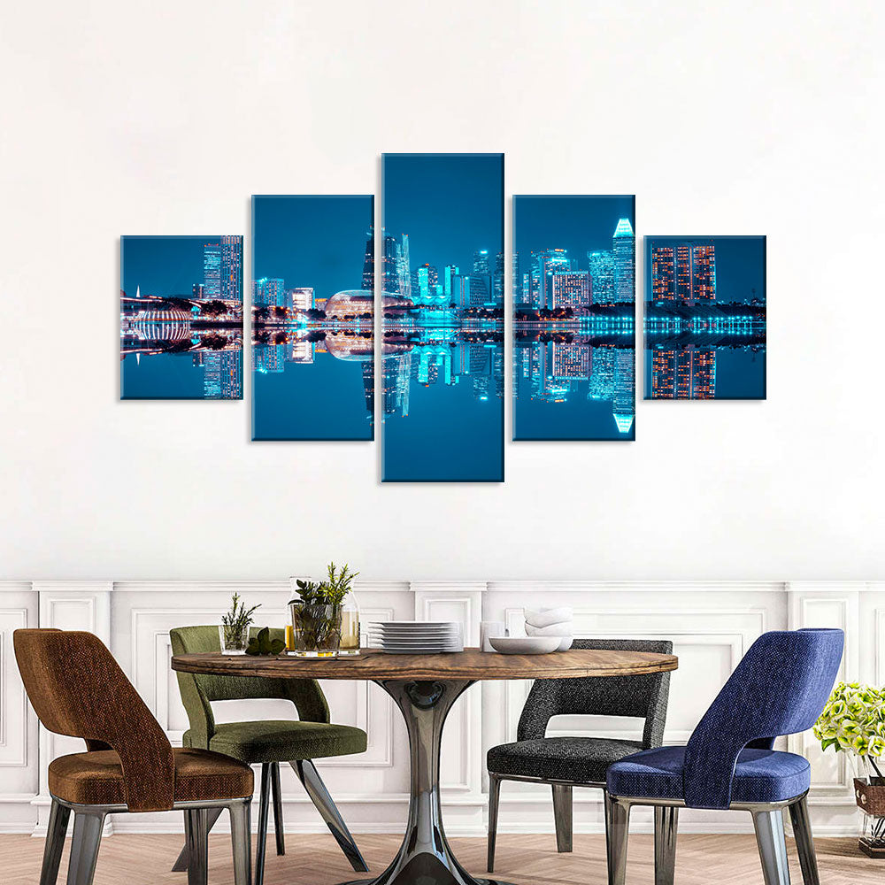 Water Reflection Of Singapore Cityscape Canvas Wall Art