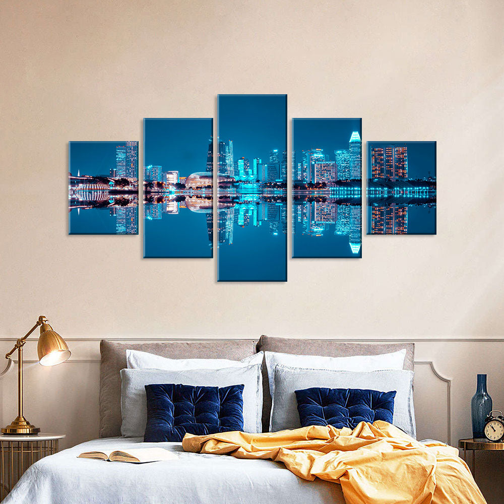 Water Reflection Of Singapore Cityscape Canvas Wall Art