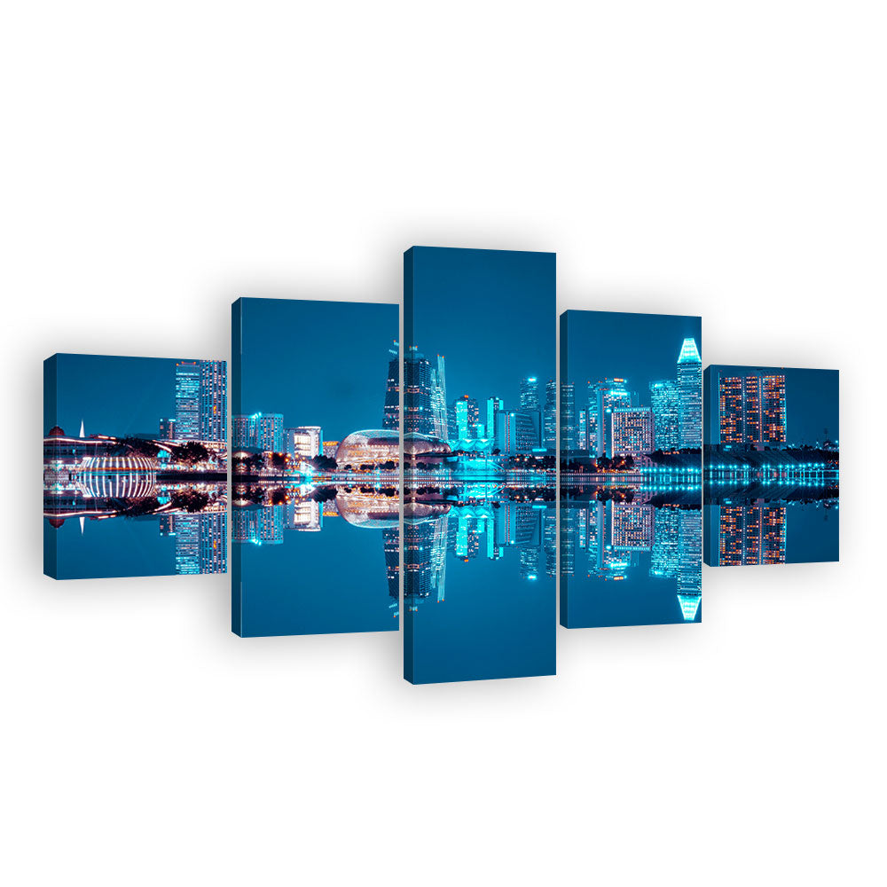 Water Reflection Of Singapore Cityscape Canvas Wall Art
