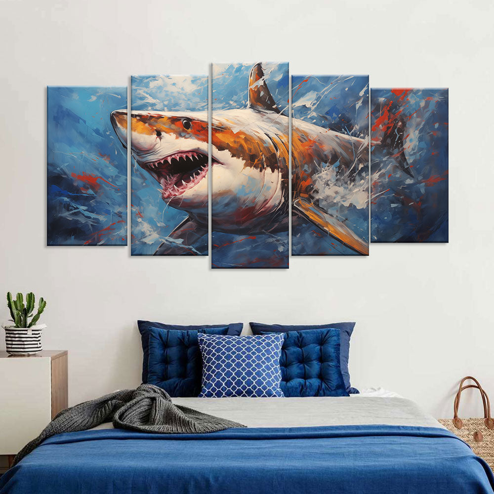 Watercolor Great White Shark Canvas Wall Art
