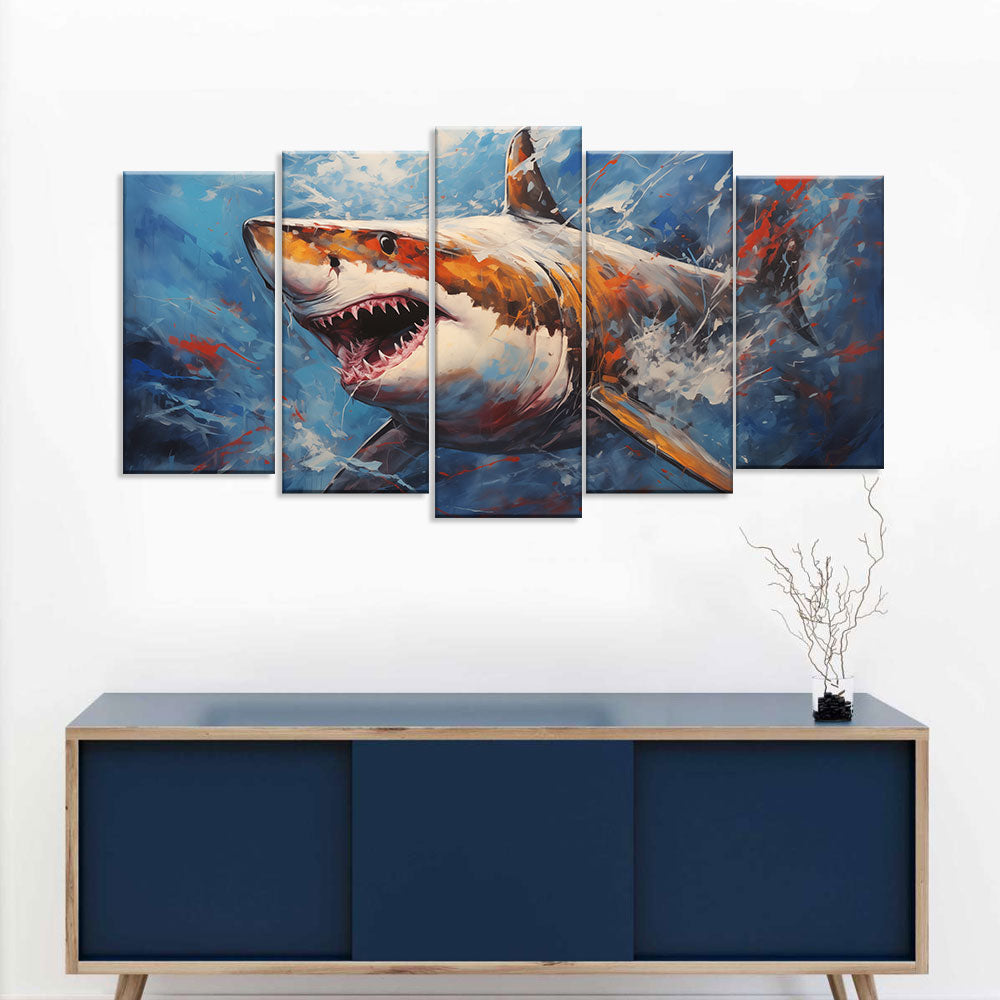 Watercolor Great White Shark Canvas Wall Art