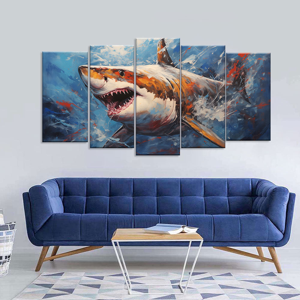 Watercolor Great White Shark Canvas Wall Art