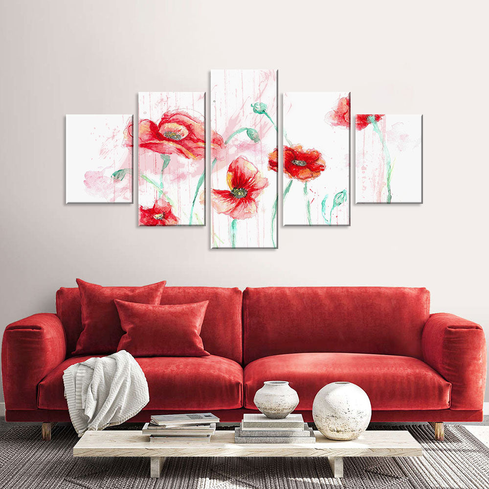 Watercolor Poppy Flowers Canvas Wall Art