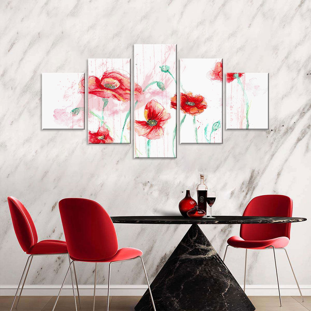 Watercolor Poppy Flowers Canvas Wall Art