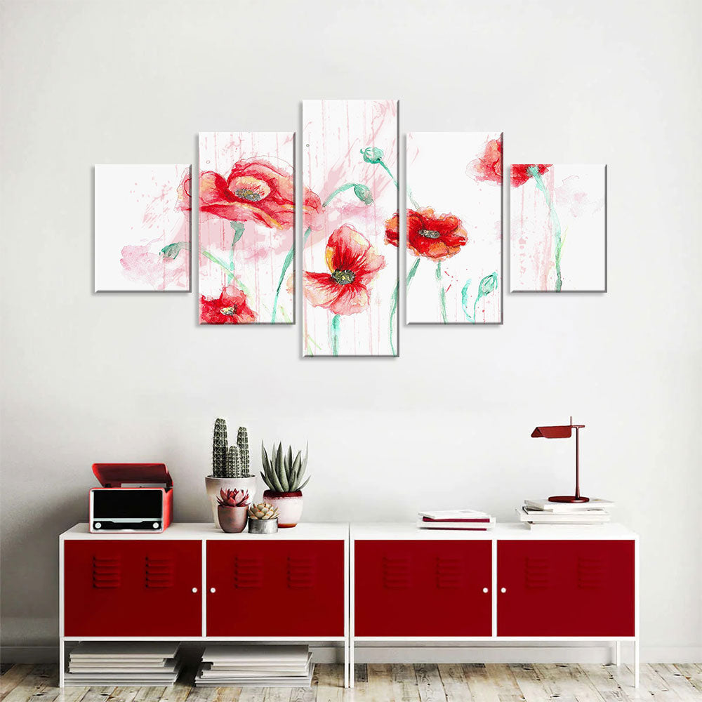 Watercolor Poppy Flowers Canvas Wall Art