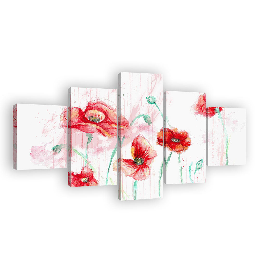 Watercolor Poppy Flowers Canvas Wall Art