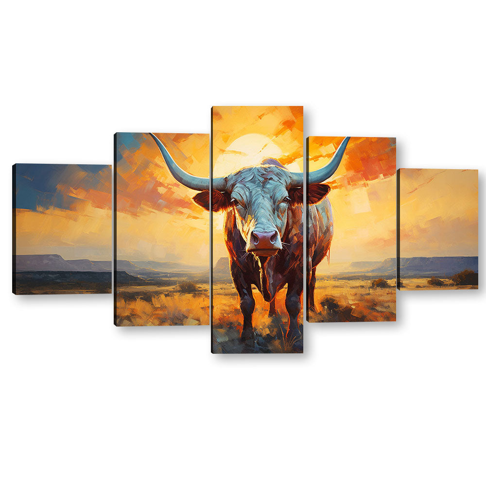 Texas Longhorn At Sunset - Multi-Panel Canvas Wall Art
