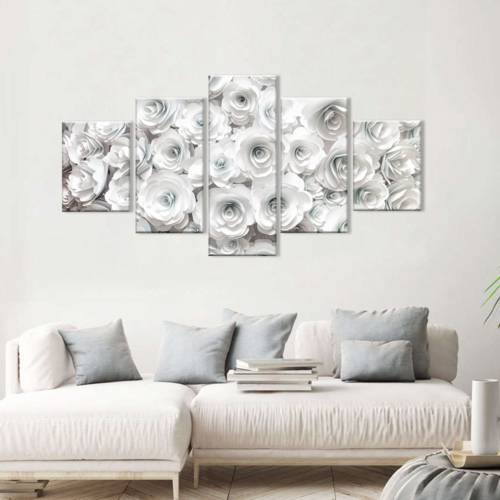 White Rose Paper Flower Canvas Wall Art