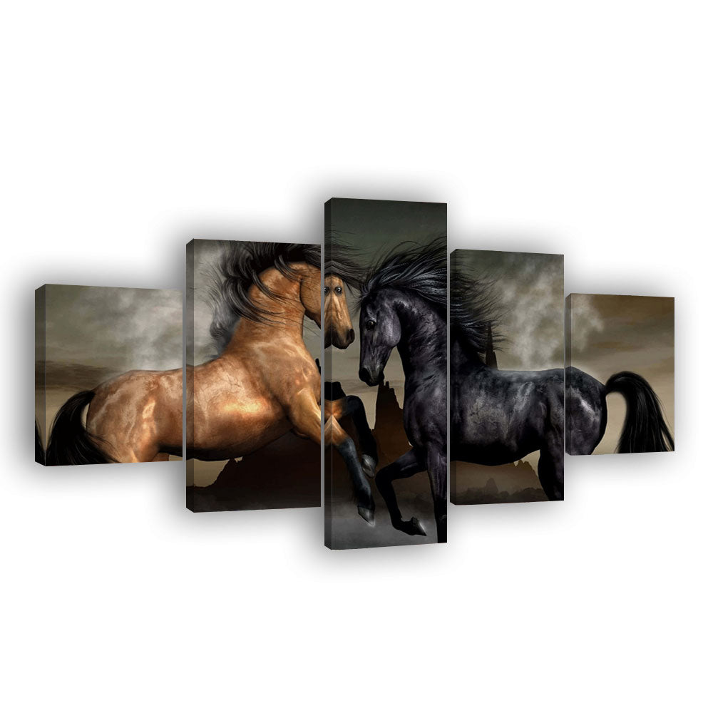 Wild Black And Brown Horses Canvas Wall Art