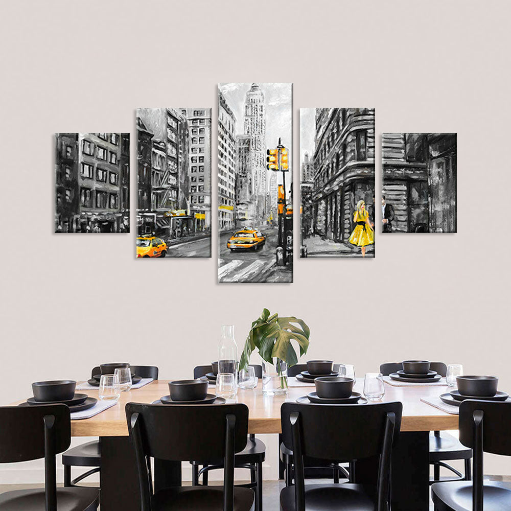 Yellow Taxi Cabs In New York City Street Canvas Wall Art