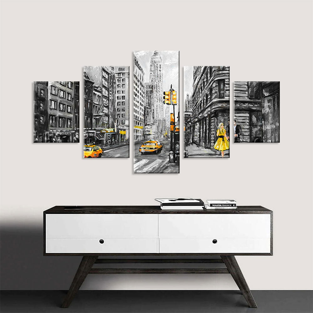 Yellow Taxi Cabs In New York City Street Canvas Wall Art