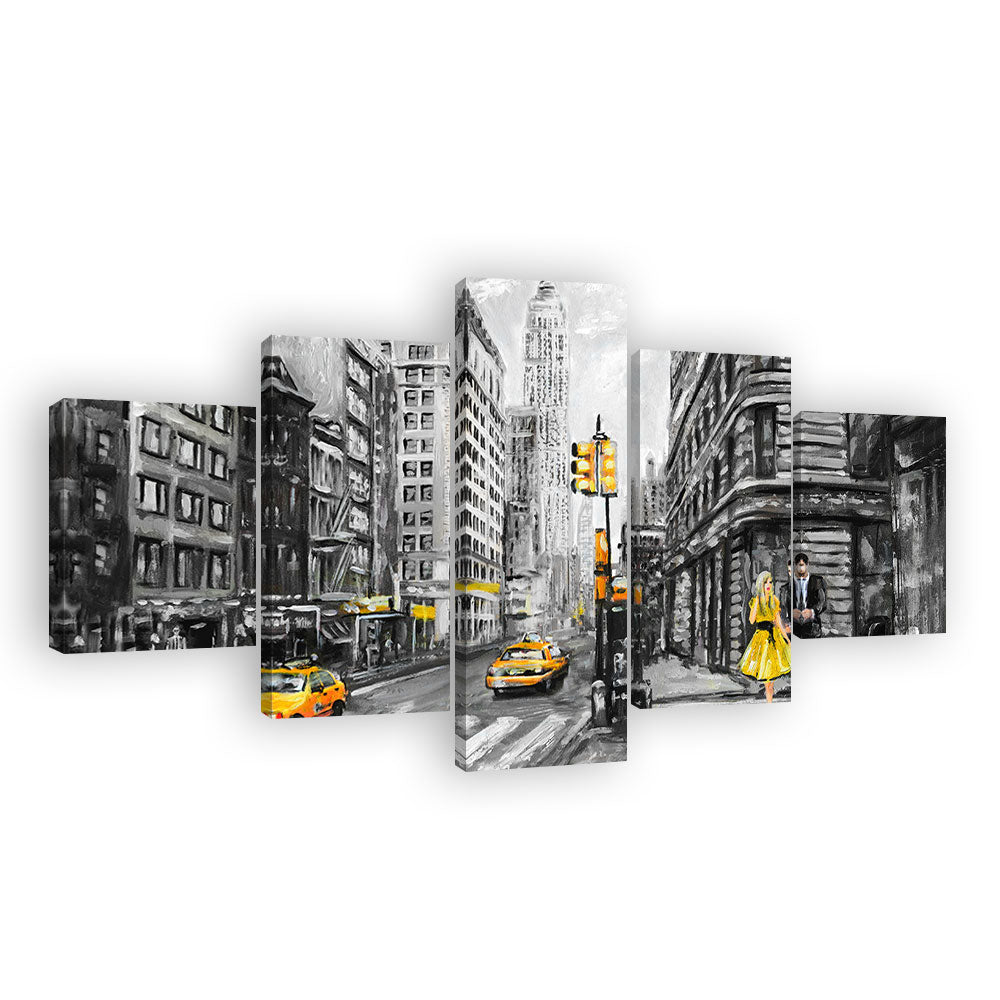 Yellow Taxi Cabs In New York City Street Canvas Wall Art