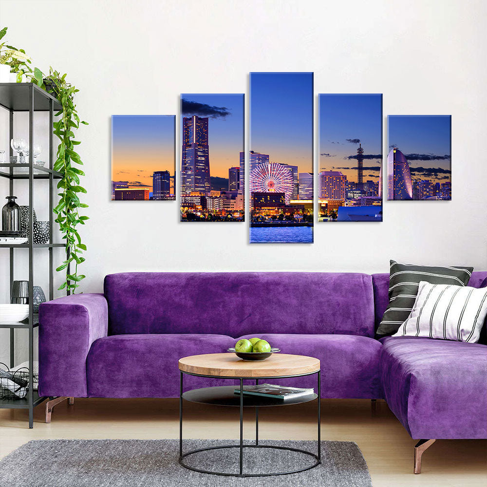 Yokohama Harbour Night View Canvas Wall Art