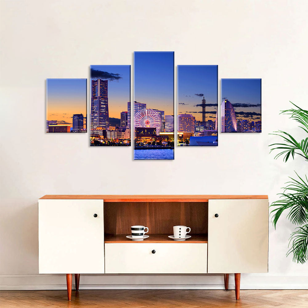 Yokohama Harbour Night View Canvas Wall Art
