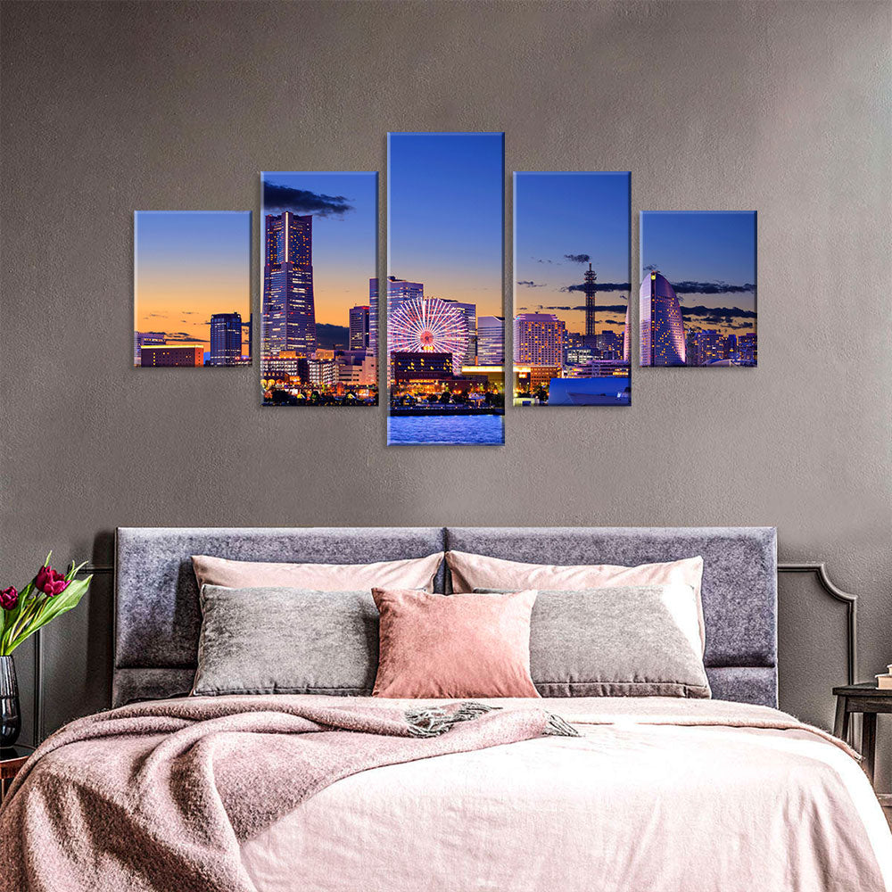 Yokohama Harbour Night View Canvas Wall Art