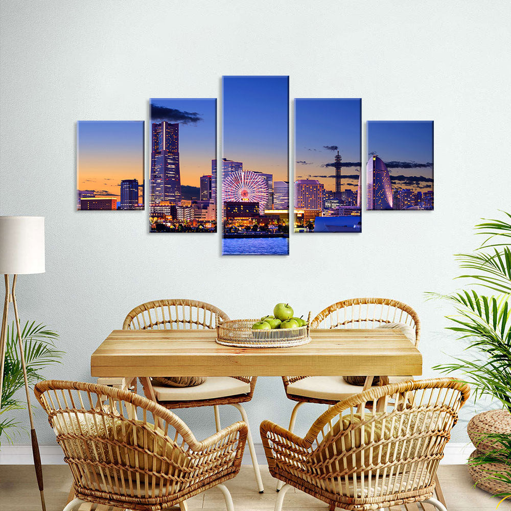 Yokohama Harbour Night View Canvas Wall Art