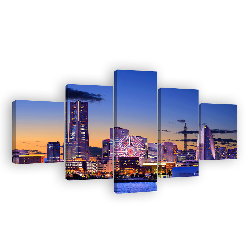 Yokohama Harbour Night View Canvas Wall Art